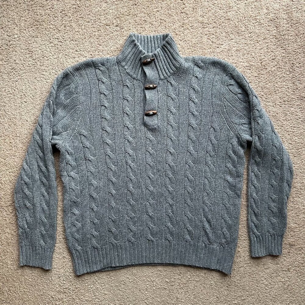 Polo Ralph Lauren Sweater Mens XL Vtg 100% Silk Cableknit Grey Henley Pullover